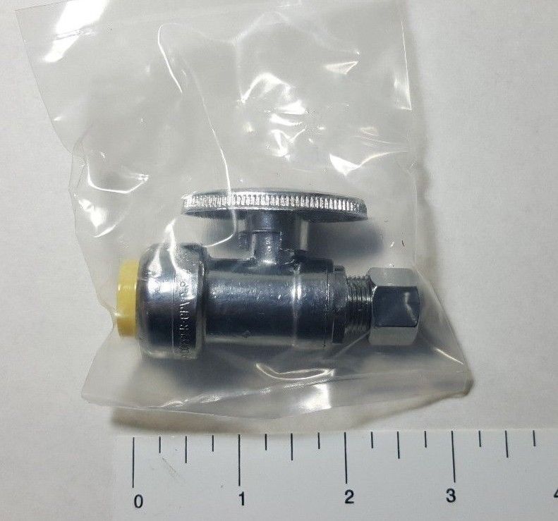 5 PIECES 1/2" PUSH FIT X 3/8" OD STRAIGHT STOP VALVE. 1/4-TURN. METAL HANDLE