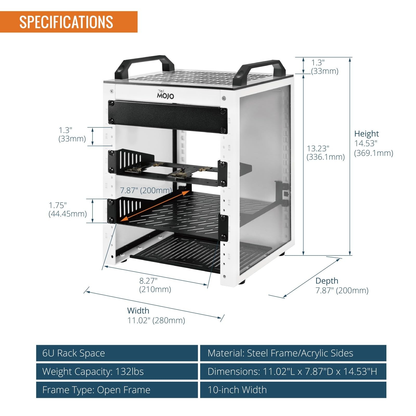 Tecmojo 6U Network Rack, 10 inch Mini Server Rack with 2 Side Translucent Pan...
