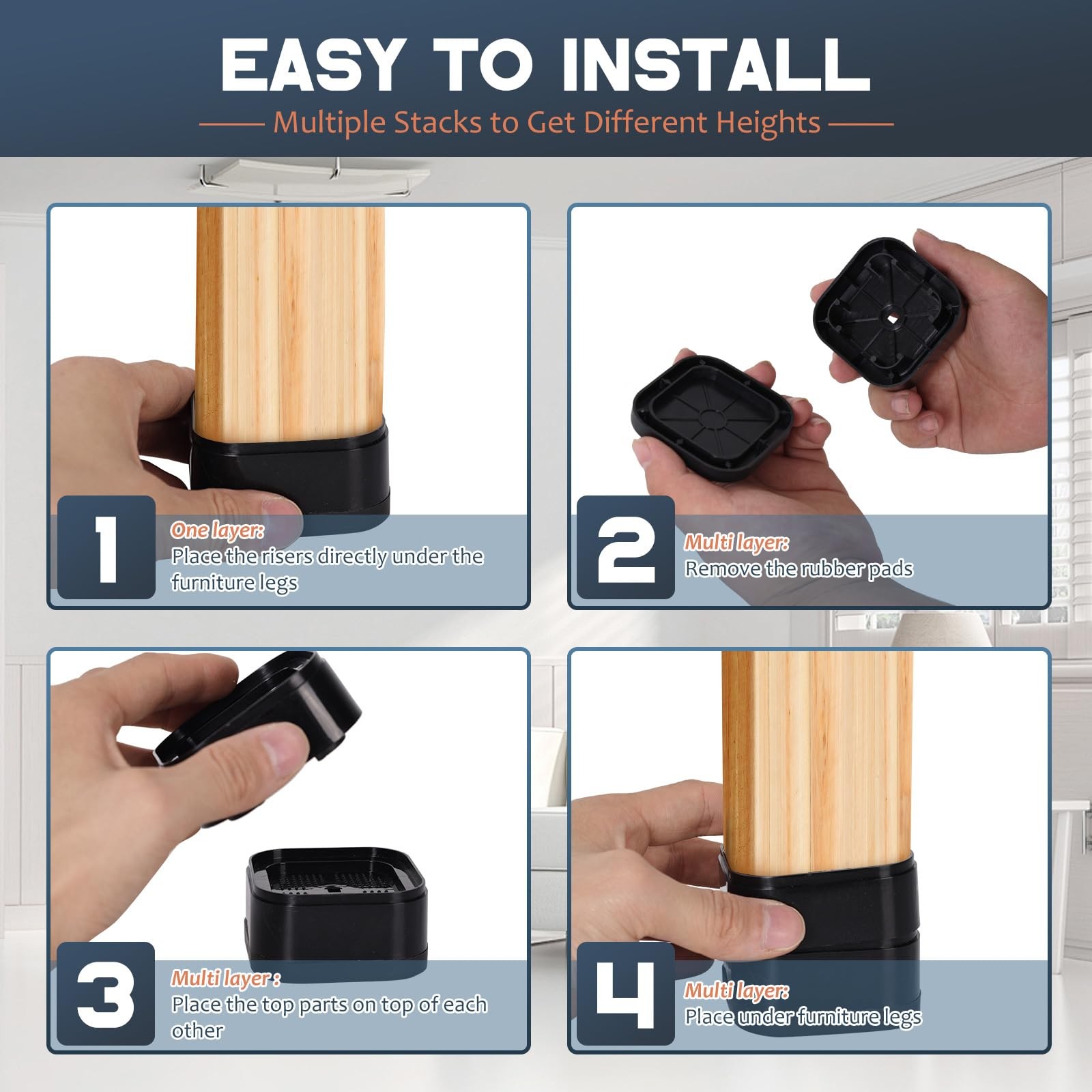 12 Pack Furniture Risers Adjustable Bed Risers 1 Inch Heavy Duty for Couch De...