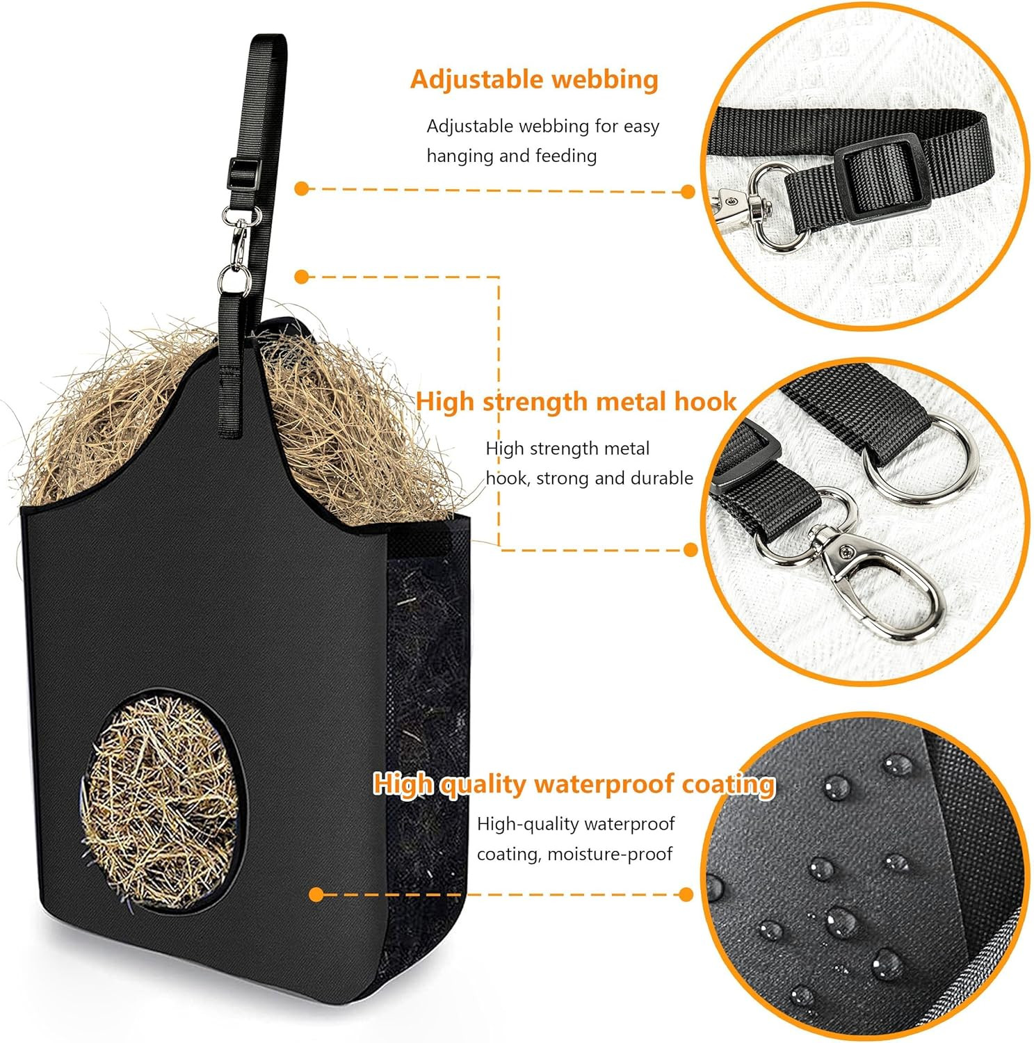 Hay Bag Hanging Goat Feeder Tote Premium Oxford Cloth with Metal Ring and Adjust