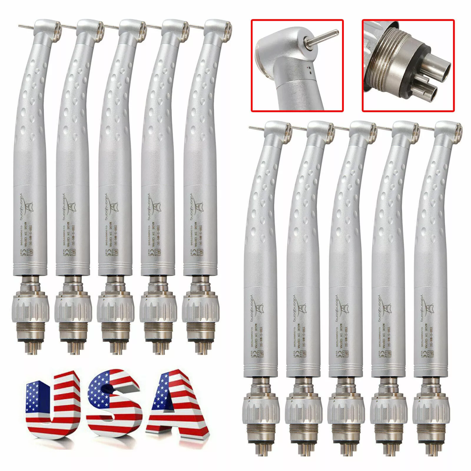 10 Pcs Dental High Speed Handpiece Standard Head Push w/ 4 Hole Coupler fit Kavo