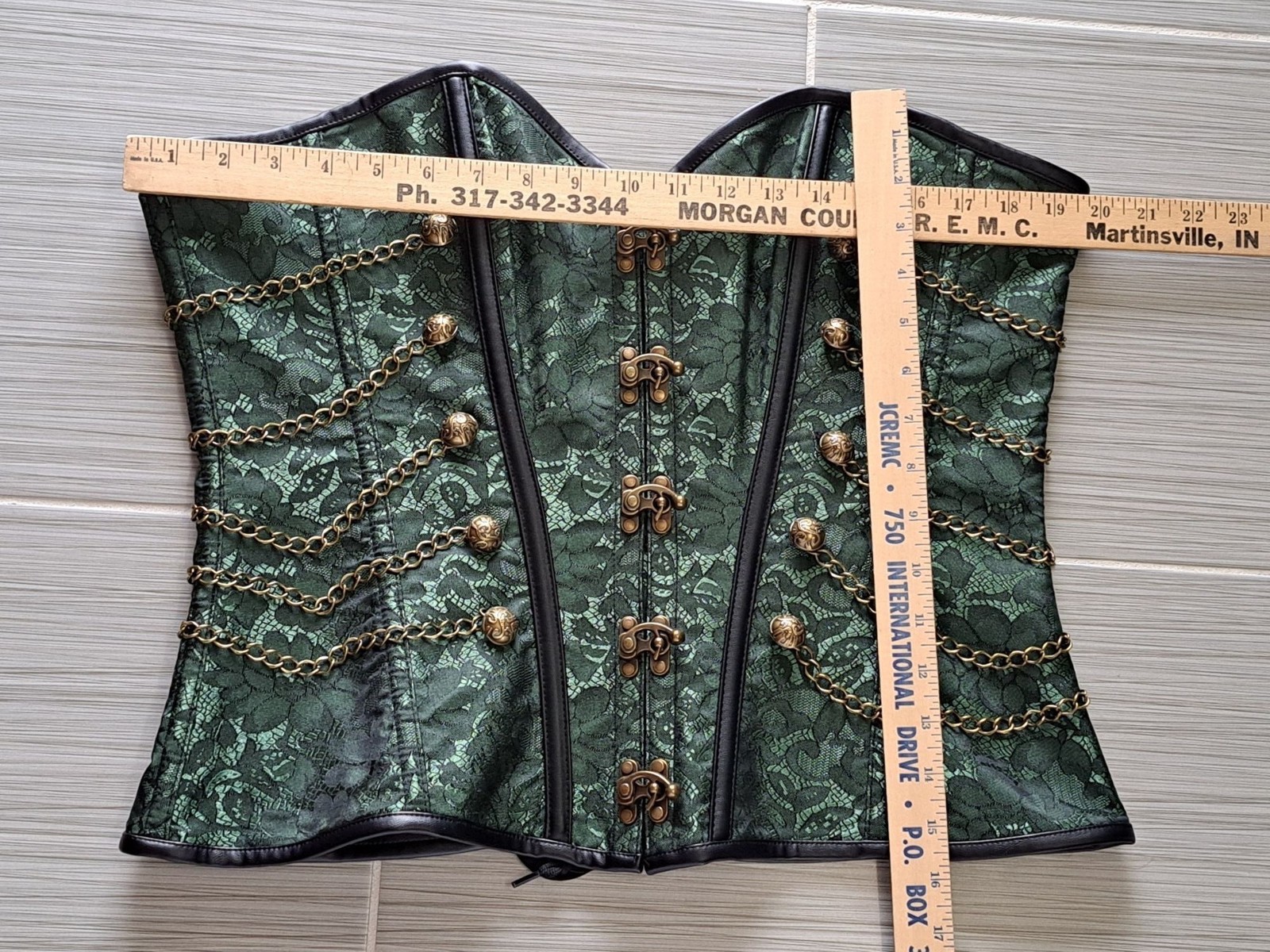 Charmain Corset Women Steampunk Green Brocade Chains Gothic 2XL Renaissance