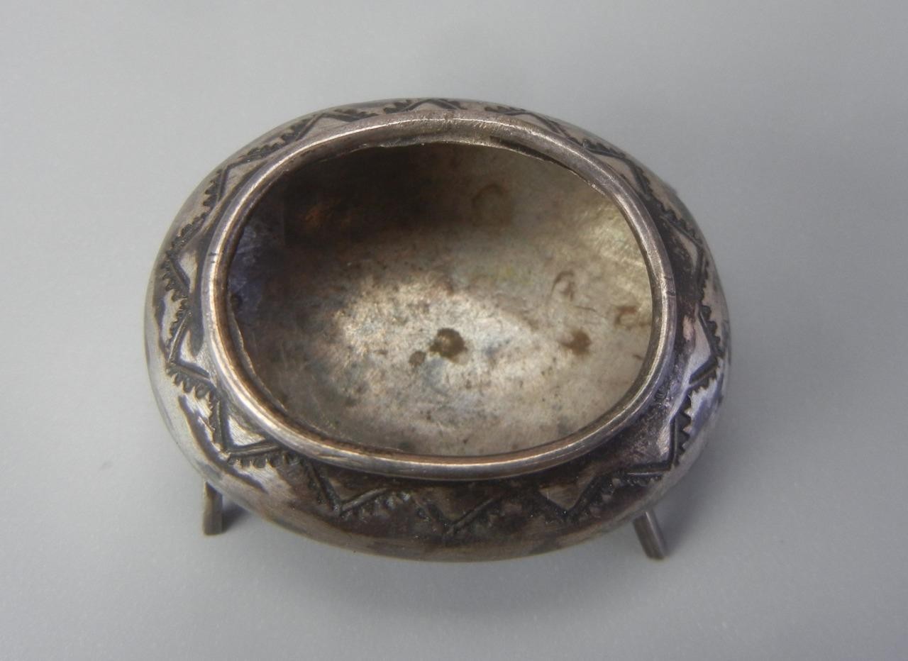 Vintage Navajo Open Salt Cellar Footed Bowl Sterling Silver Native American