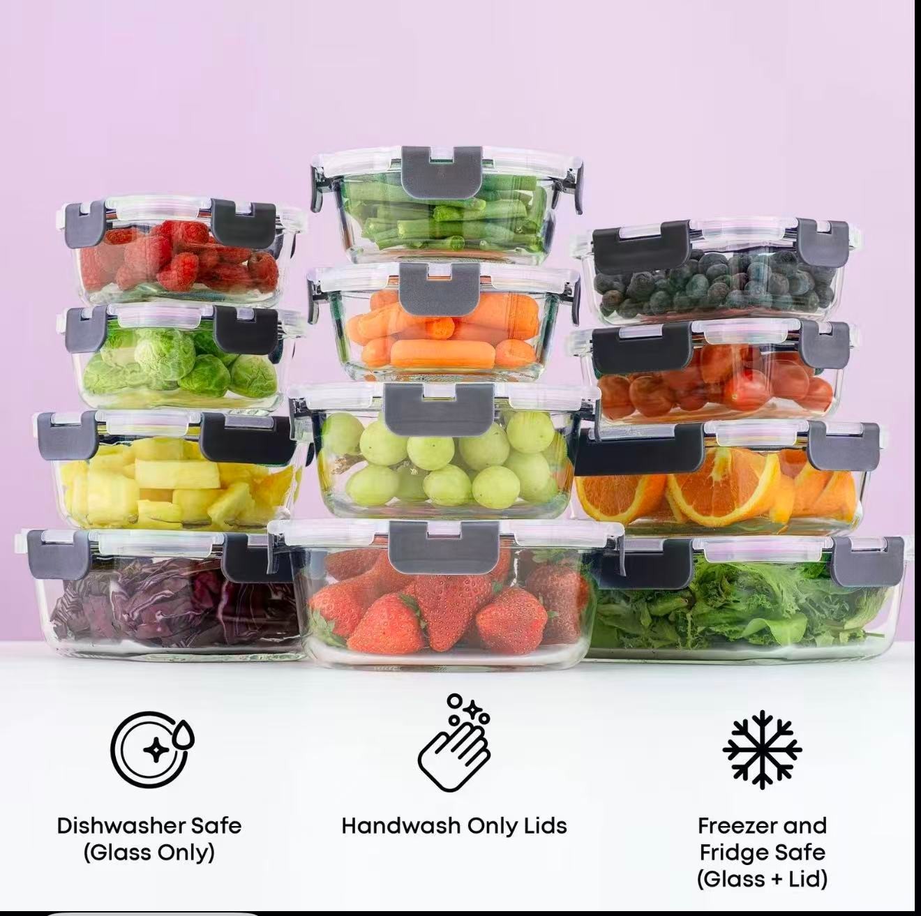 24pcs  Glass Food Storage Containers with Lids, Airtight Glass containers