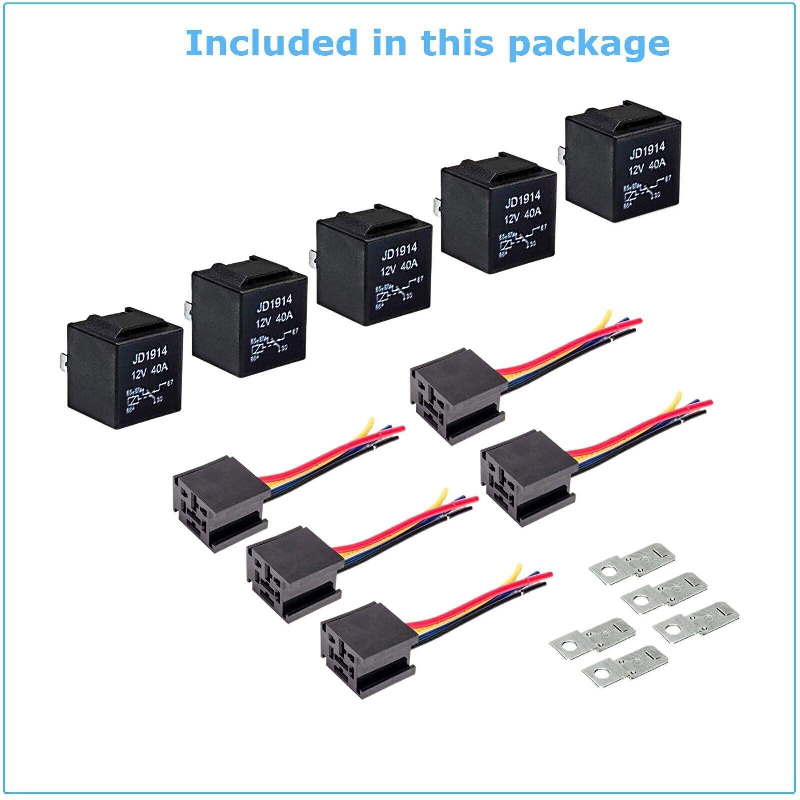 5pcs 5Pin Car Automotive SPDT Relay Switch Harness Socket Waterproof 40A 12V DC