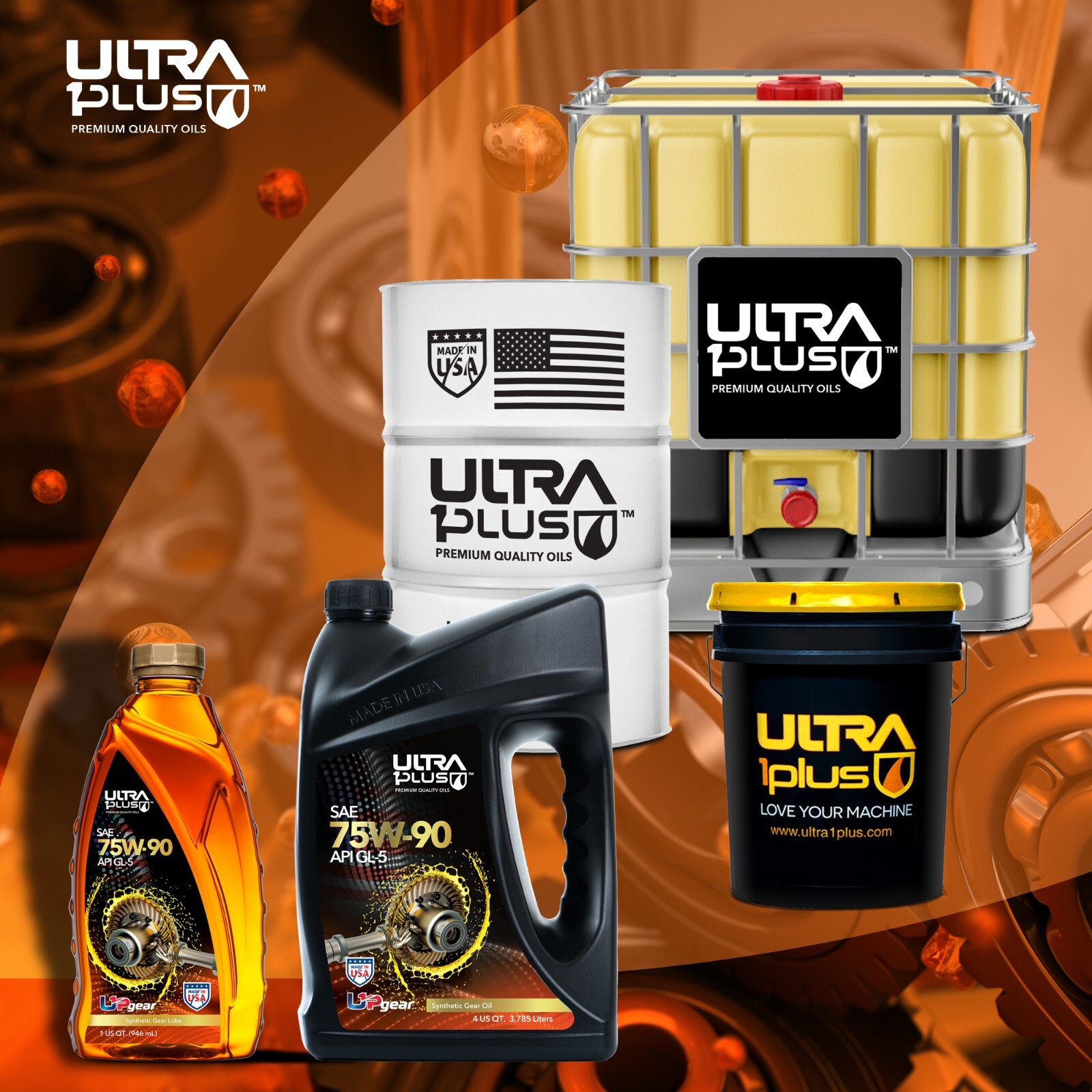 Ultra1Plus SAE 75W-90 Synthetic Gear Oil API GL-5 | 2 Gallon Pack (8 QTS)