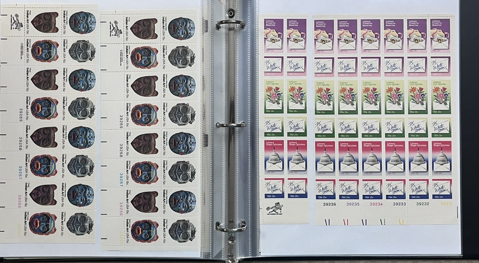 US PLATE BLOCKS, SHEETS, STRIPS, BLOCKS IN 3-RING BINDER, MNH FACE $180, LOT#93