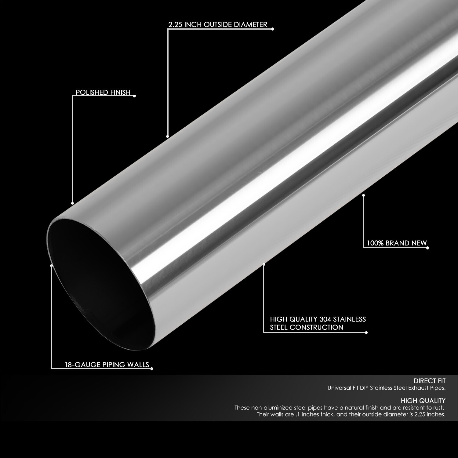 16Pcs 2.25" OD Stainless Steel Bend Straight DIY Custom Exhaust Tubing Pipe Kits