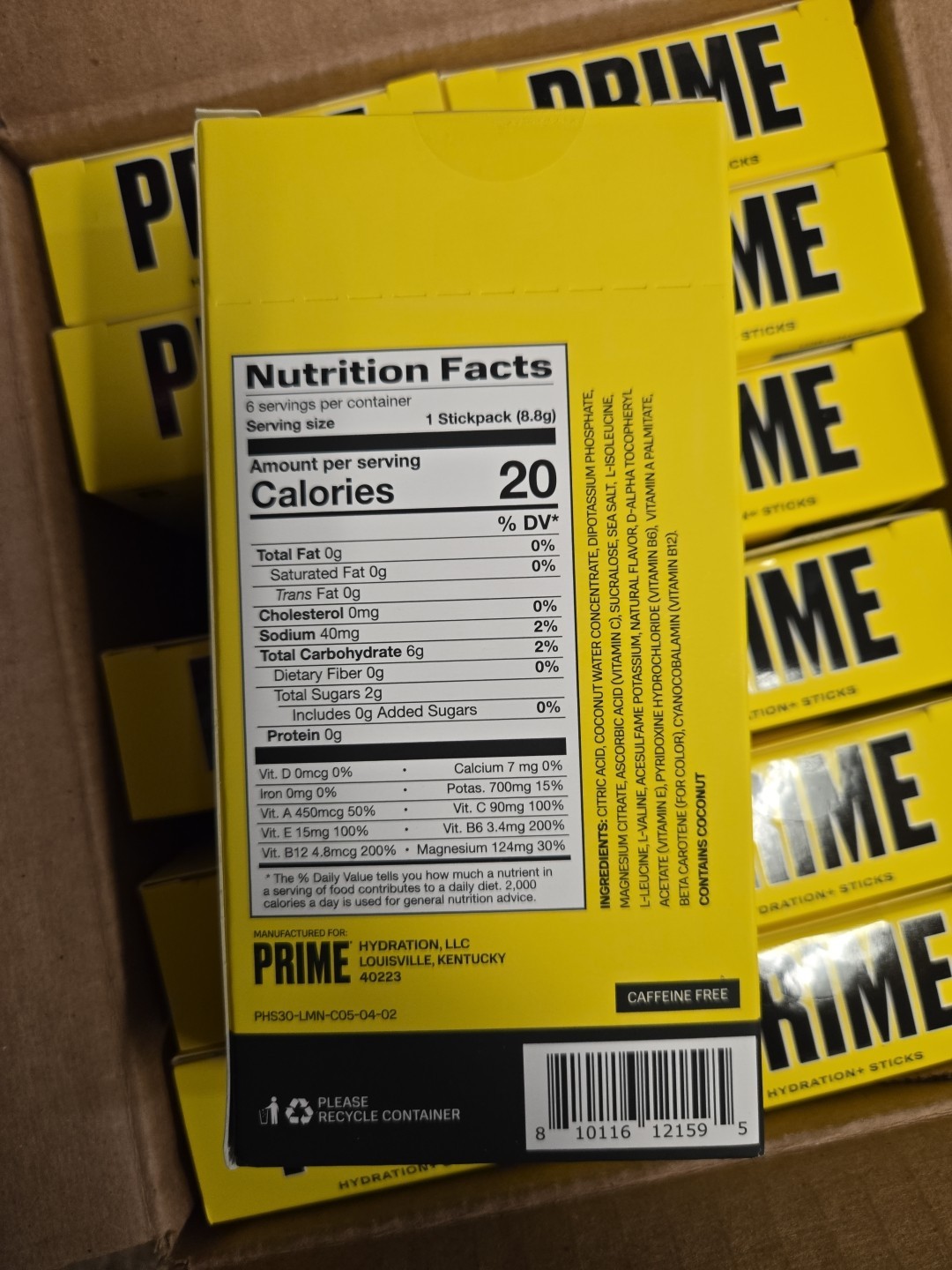 Prime Hydration Lemonade Drink Mix 6 stick Lot Of 12 BX 72 Ct 01/26