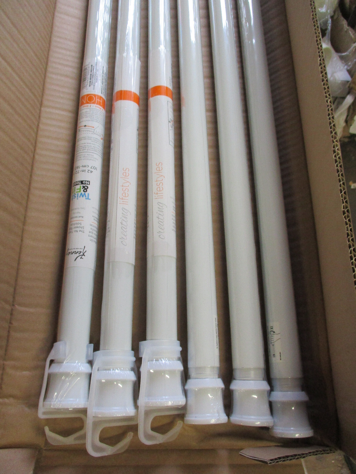 6 PACK CASE WHITE 42 In - 72 In Steel Twist & Fit Tension Shower Curtain Rod U20