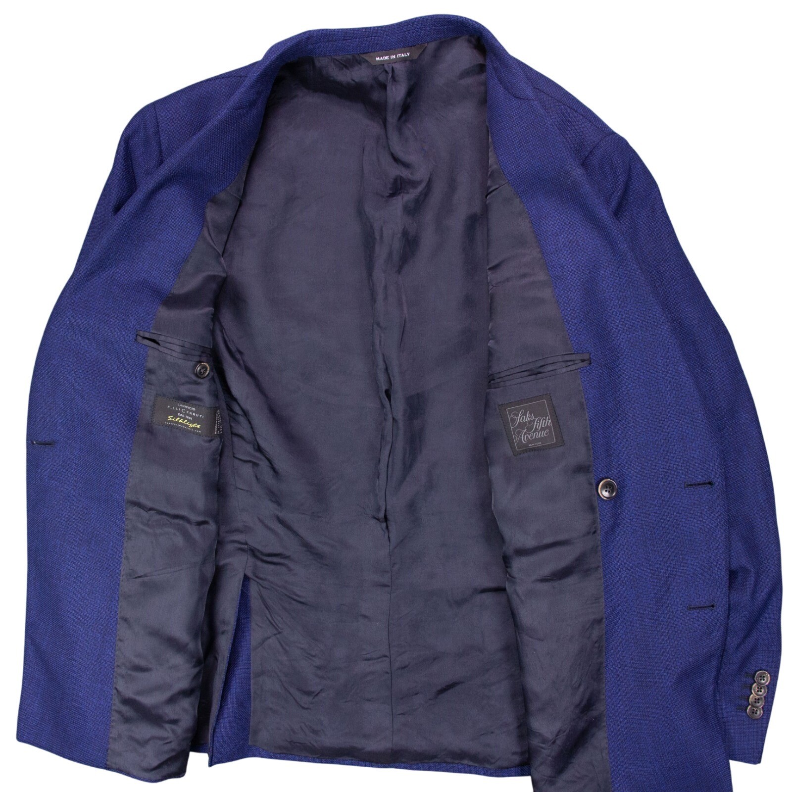 Saks Fifth Ave Silklight Mens 44R Blue Wool Silk Blend Double Breasted Blazer