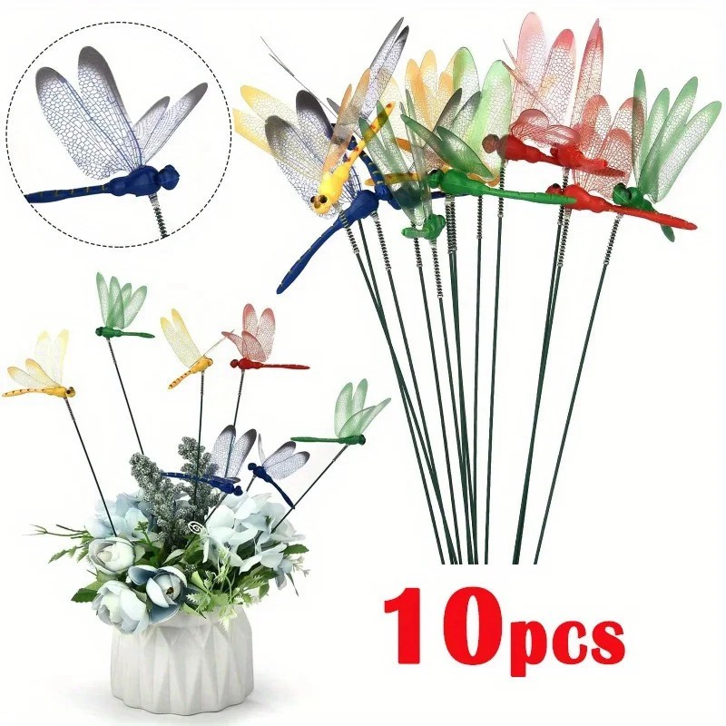 10 Pcs 3D Dragonfly Garden Decor Dragon Fly Garden Stakes Dragonflies Garden 10X