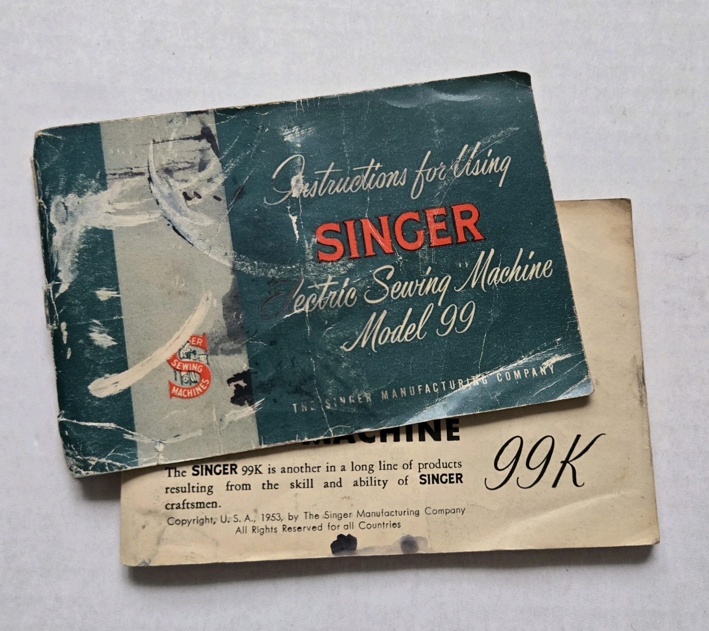 Singer Electric Sewing Machine Model 99 K Instruction Book Manual Original 1953