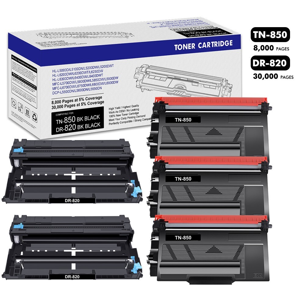 DR820 Drum TN850 Toner Cartridge For Brother MFC- L5850DW L5900DW HL-L6200DW Lot