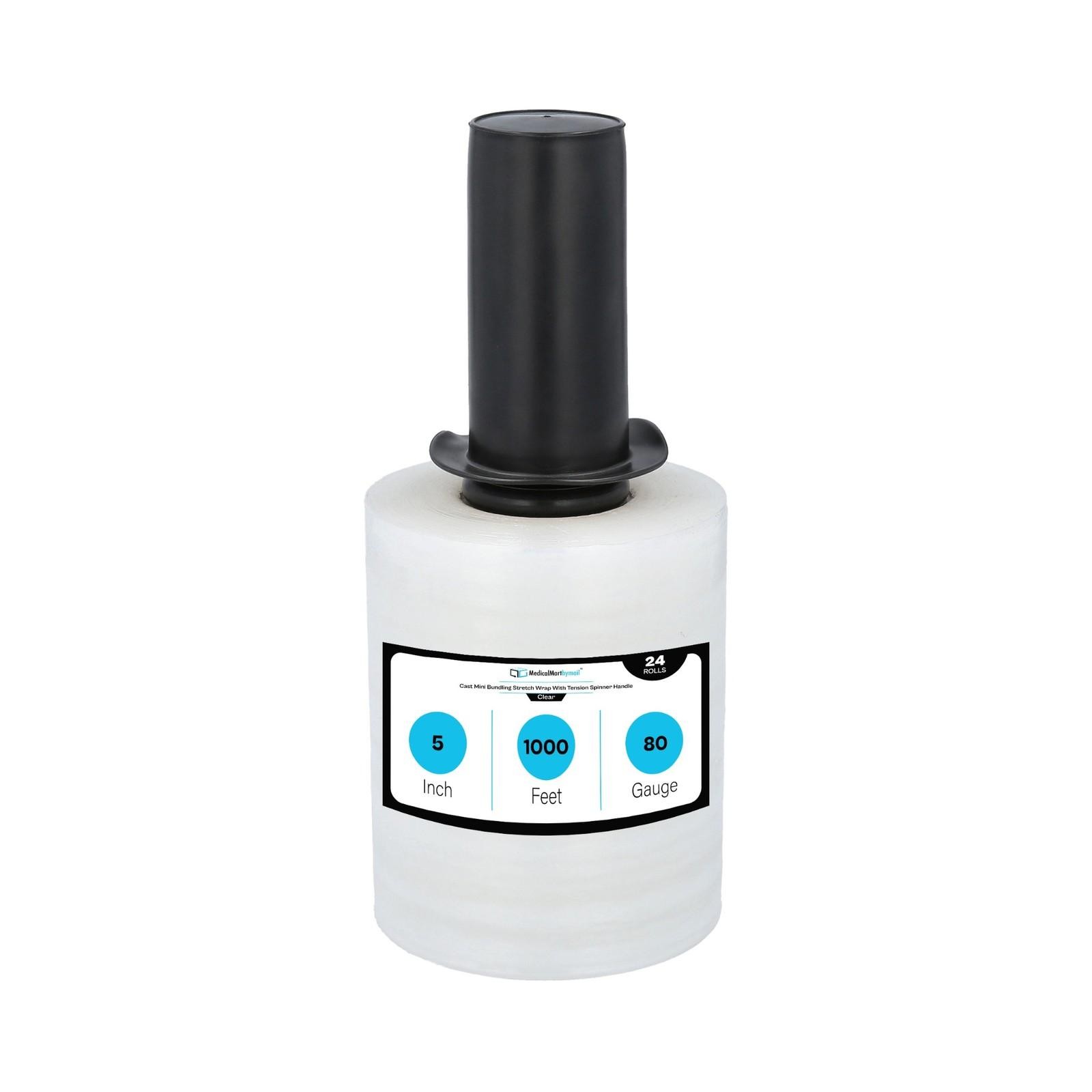 Extended Core Stretch Wrap with Black Spinner Handle, 5" x 1000' 80 Ga 24 Rolls