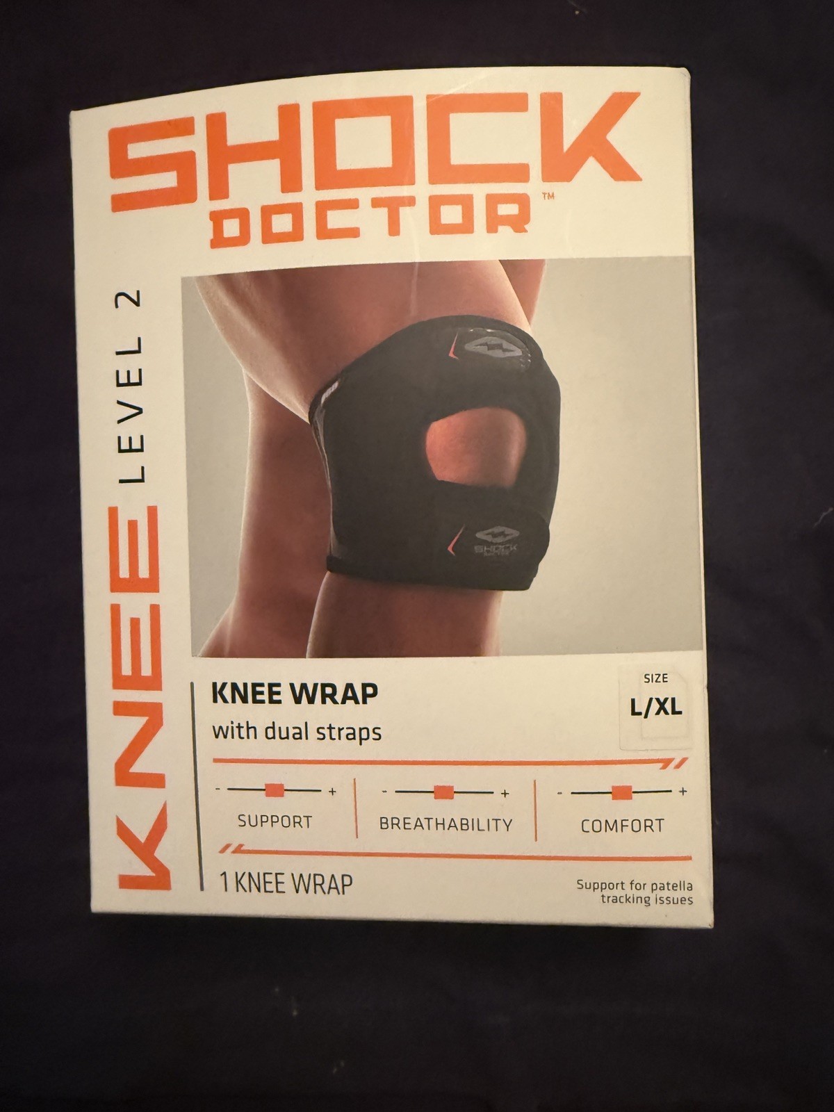 Shock Doctor Knee/Patella Support Wrap with Dual Strap Compression Black l/xl