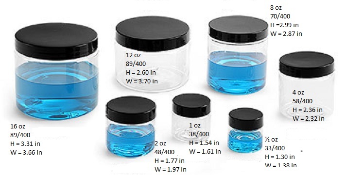 10 sets - .5 oz Clear Basic Jar 33/400 PET w/ CHOICE of caps -10 sets FREE SHIPP