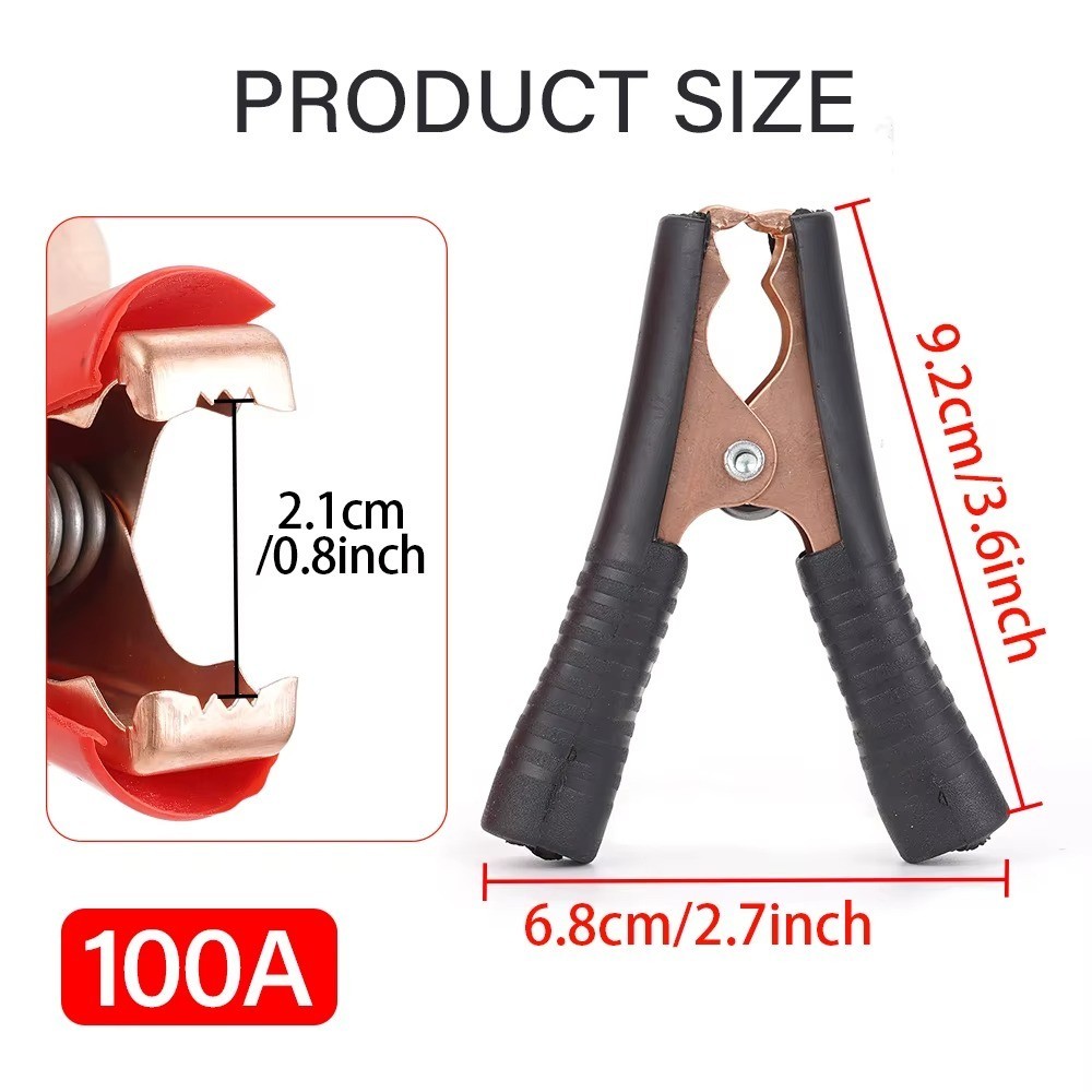 2PCS Car Alligator Clips Crocodile Clip Battery Test Clamps 100A Red Black.