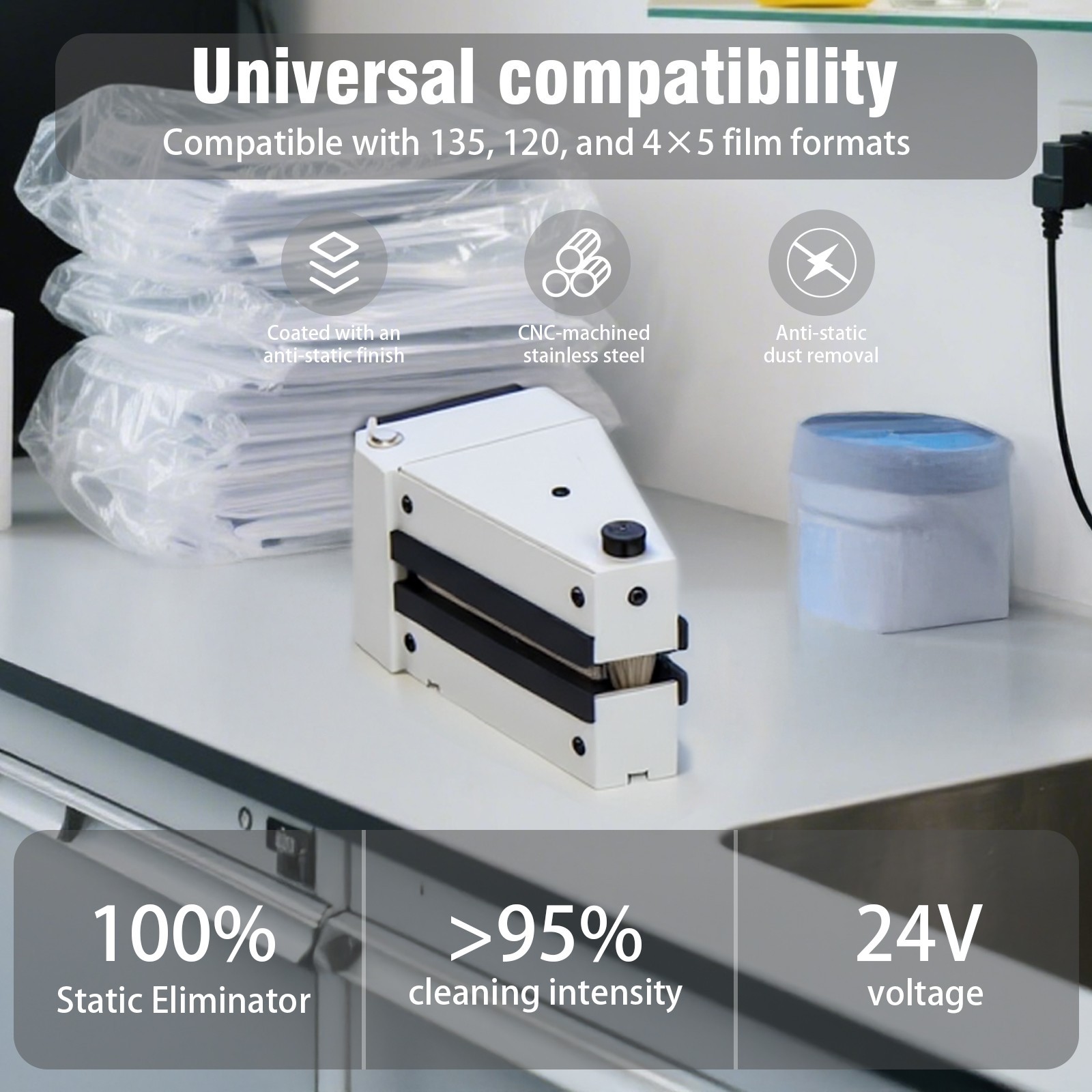 Adjustable Photo Film Anti-Static Electric Dust Remover Cleaner For 135 120 4x5