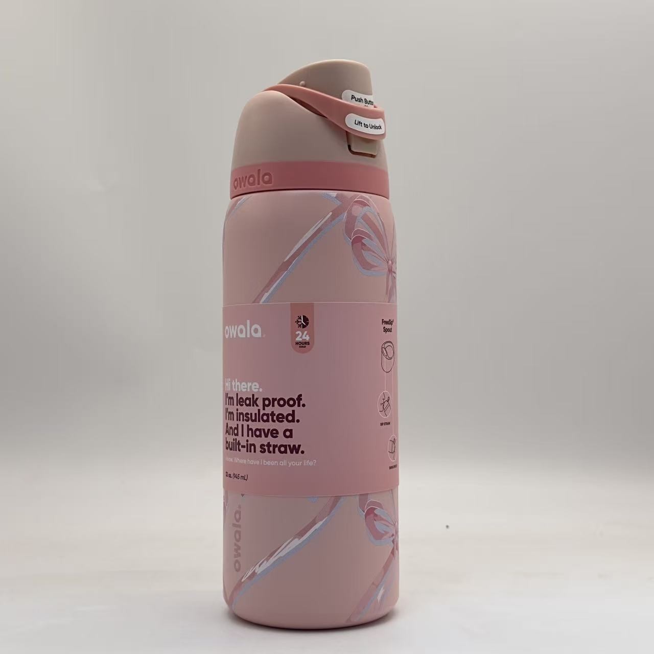 Owala FreeSip Sugar Plum Fairy 32 Oz Water Bottle Holiday Collection Pink