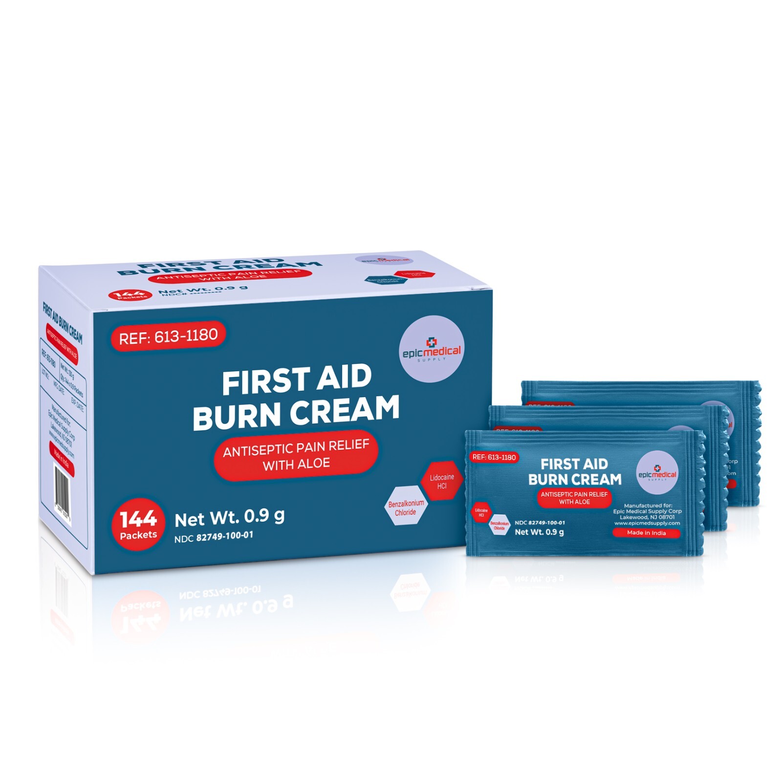 Epic Medical Supply First Aid Burn Relief Cream .9g Packets Box of 144