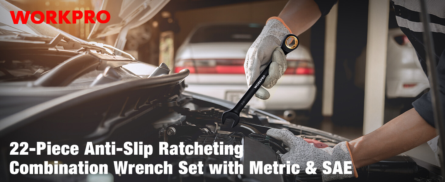 WORKPRO 22Piece Ratcheting Wrench Set, 72 Teeth Anti-slip with Organizer Box NEW
