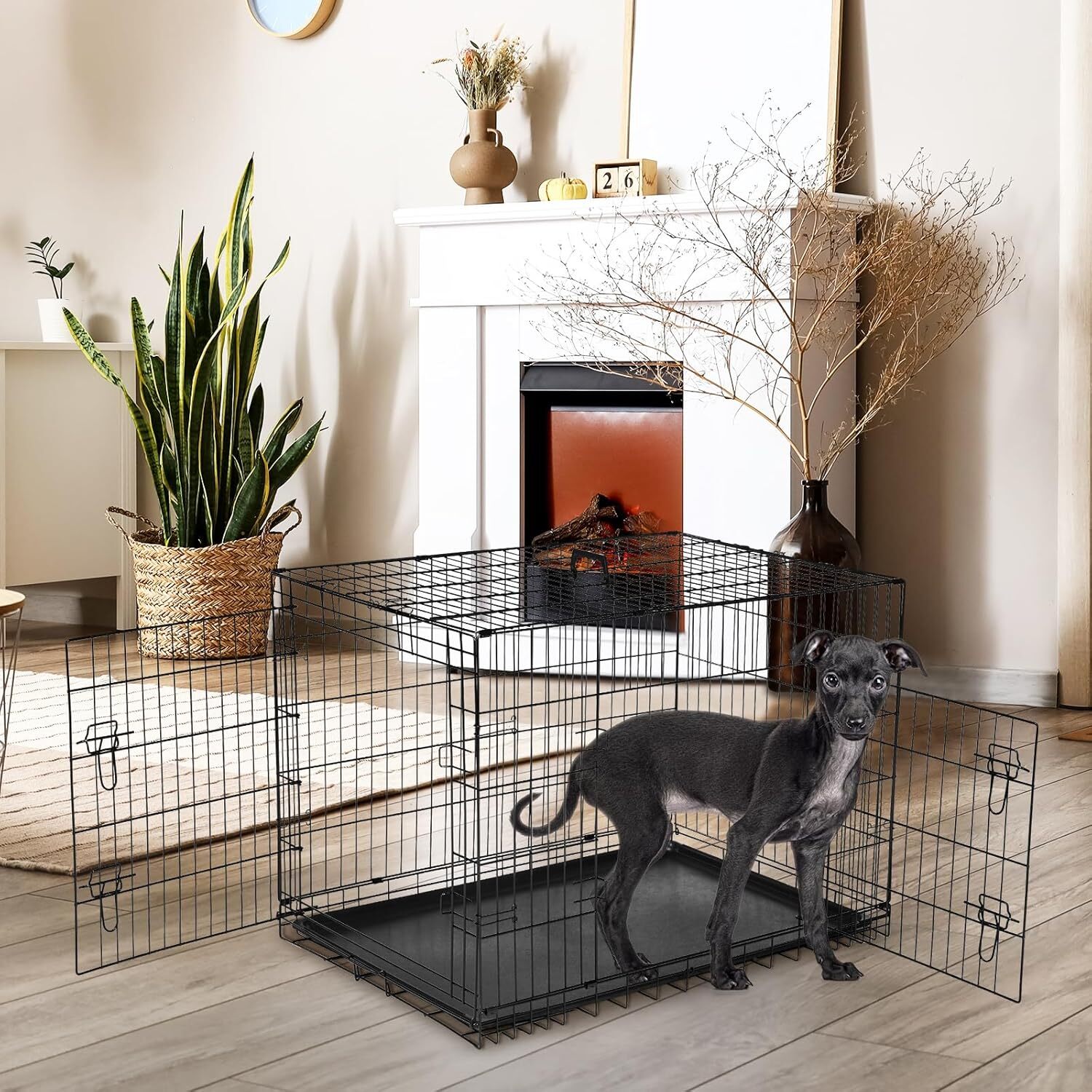 Crate for Dogs Double Doors Small Foldable Pet Cage Enhanced Wire Metal Kennel