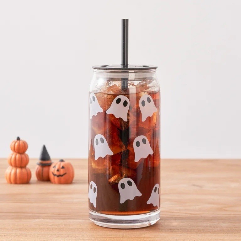 Halloween Cute Ghost Tumbler Glass Sipper Cups 20oz Cold Drinks