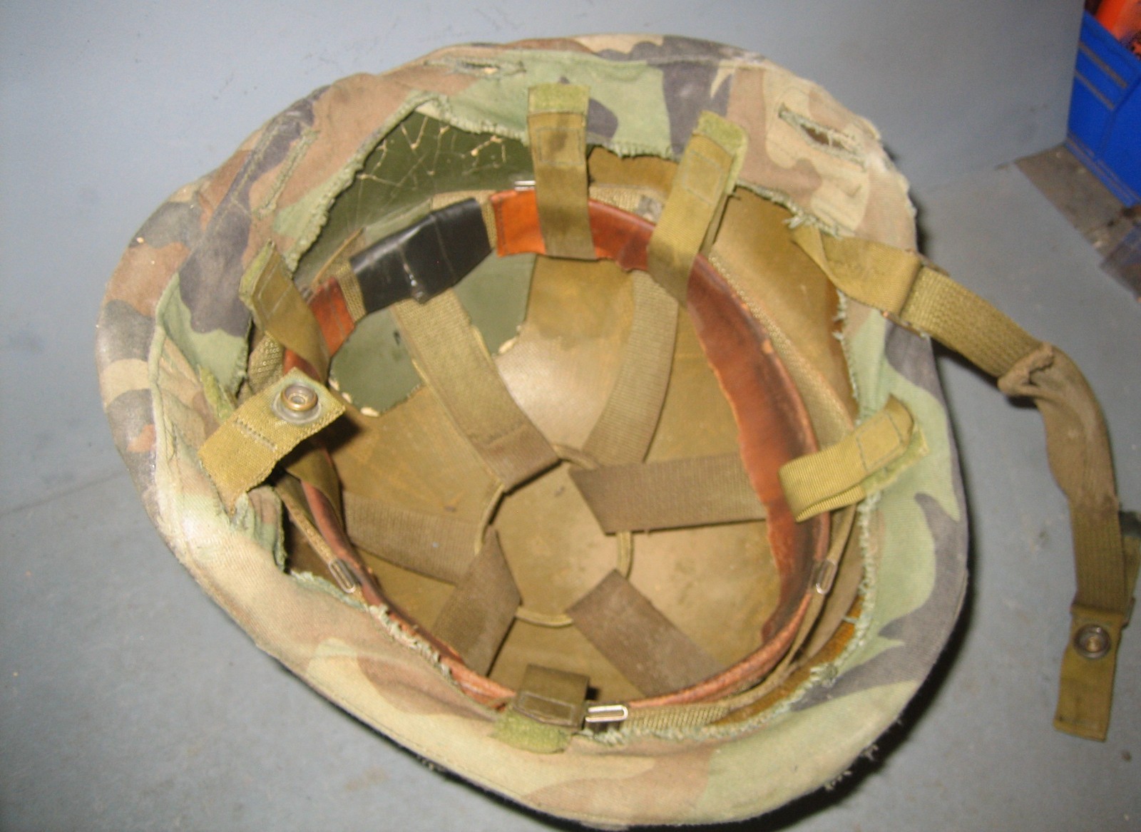 U.S. Military Combat Helmet made with Kevlar + Camo Cover, Chin Strap, & Webbing