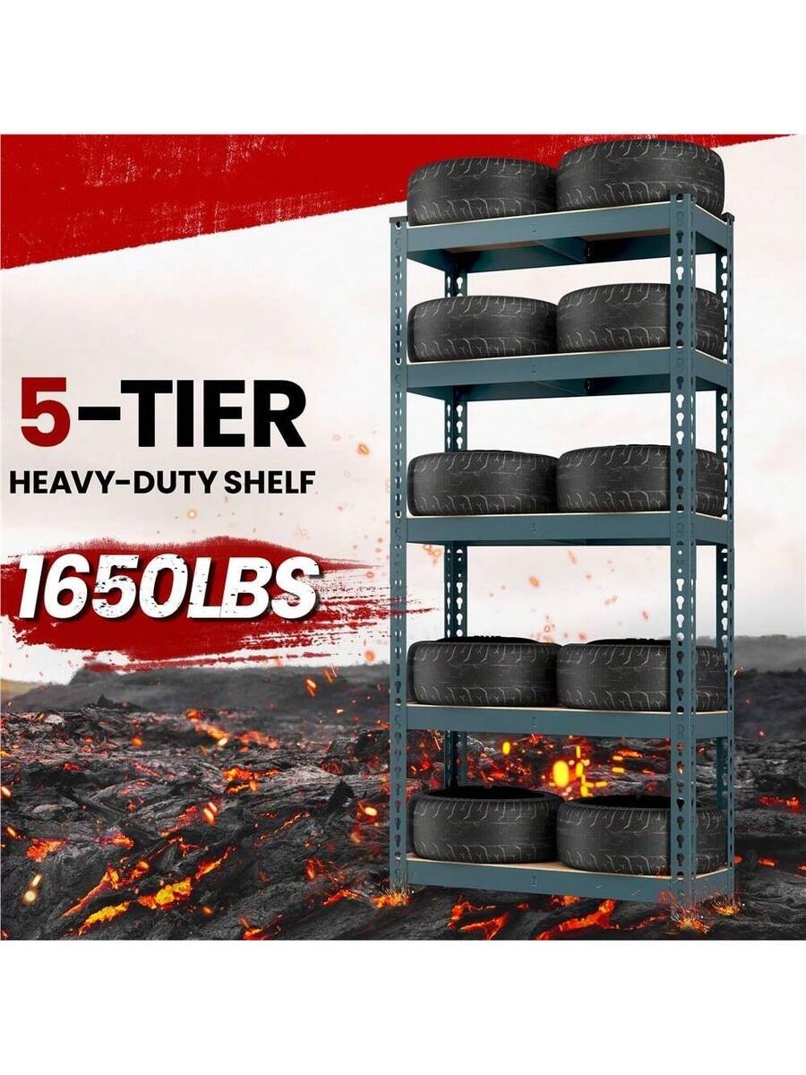 5-Tier Boltless Adjustable Metal Shelving Unit MDF Shelves for Garage Store