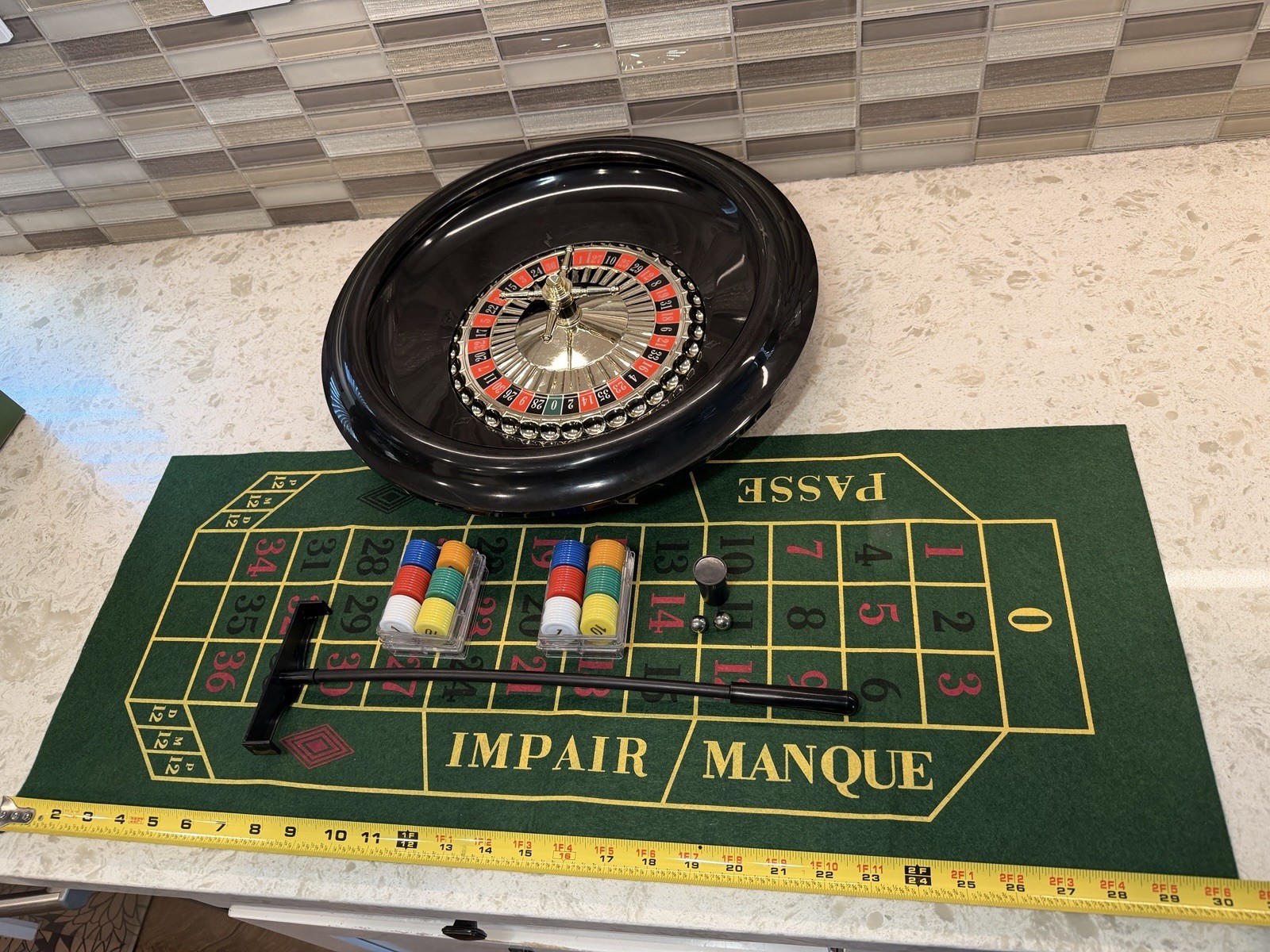 16 Inch Roulette Wheel Game Set with Game Layout, Mini Chips, Rake
