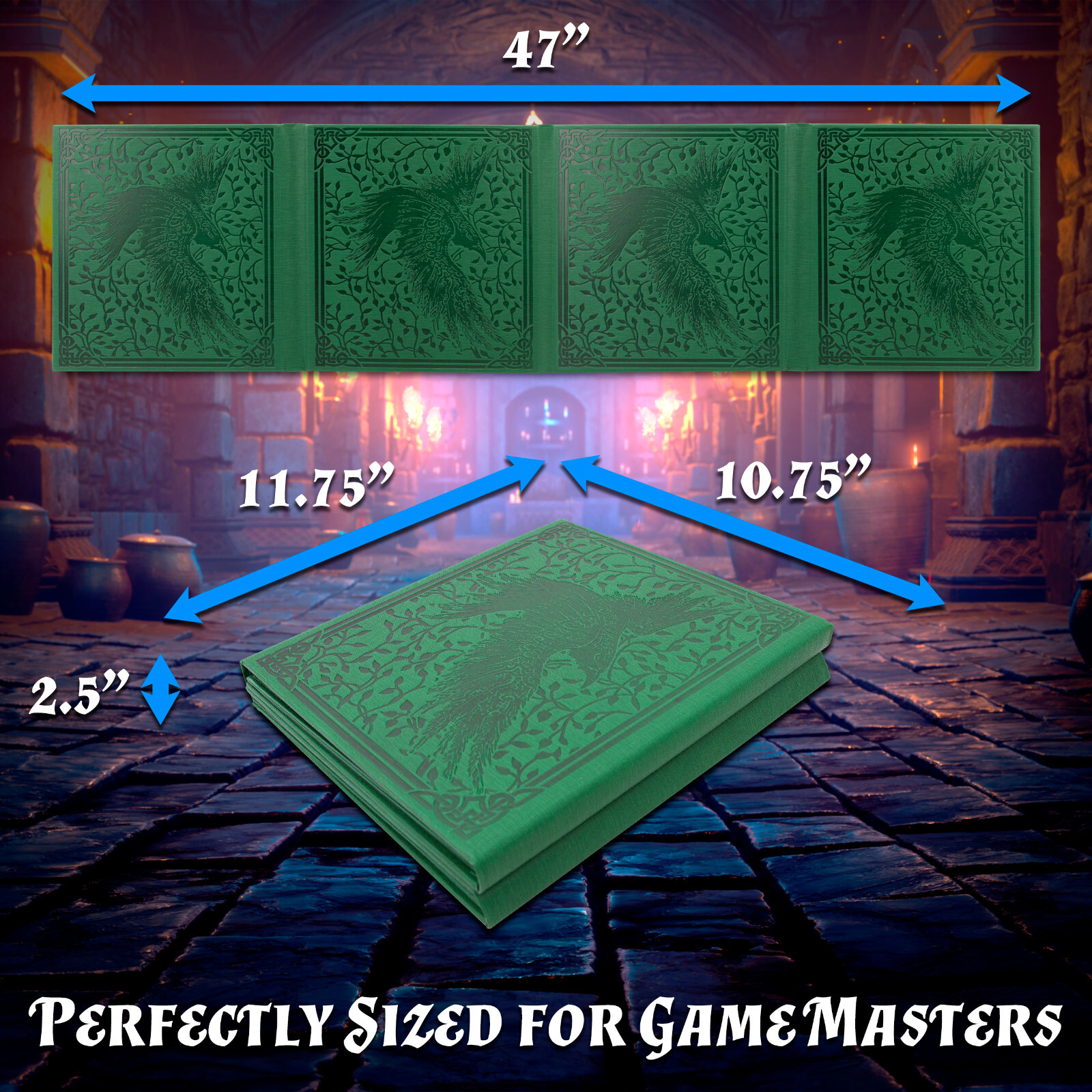 DM Screen 8-Panel GM Dungeon Master Screen with 2 Panels for TTRPGs, Green