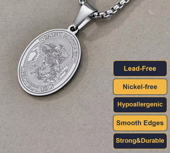 New St. Saint Michael Pendant Necklace Stainless Steel Archangel Medal Prayer