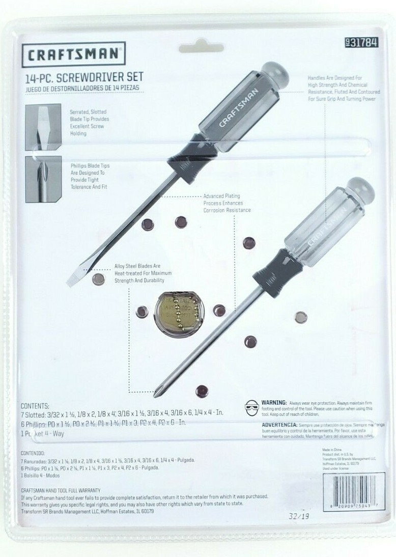 Craftsman 14 piece Screwdriver Set 6 Phillips & 7 Slotted Flat Head