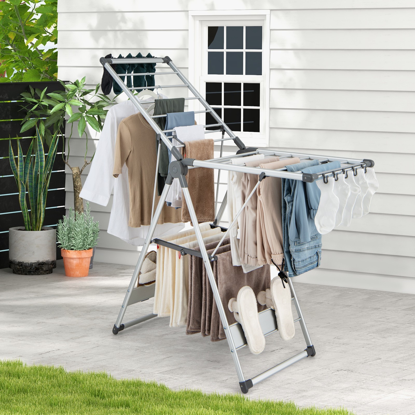 2-Layer Space-saving Aluminum Drying Rack Collapsible Clothes Drying Rack