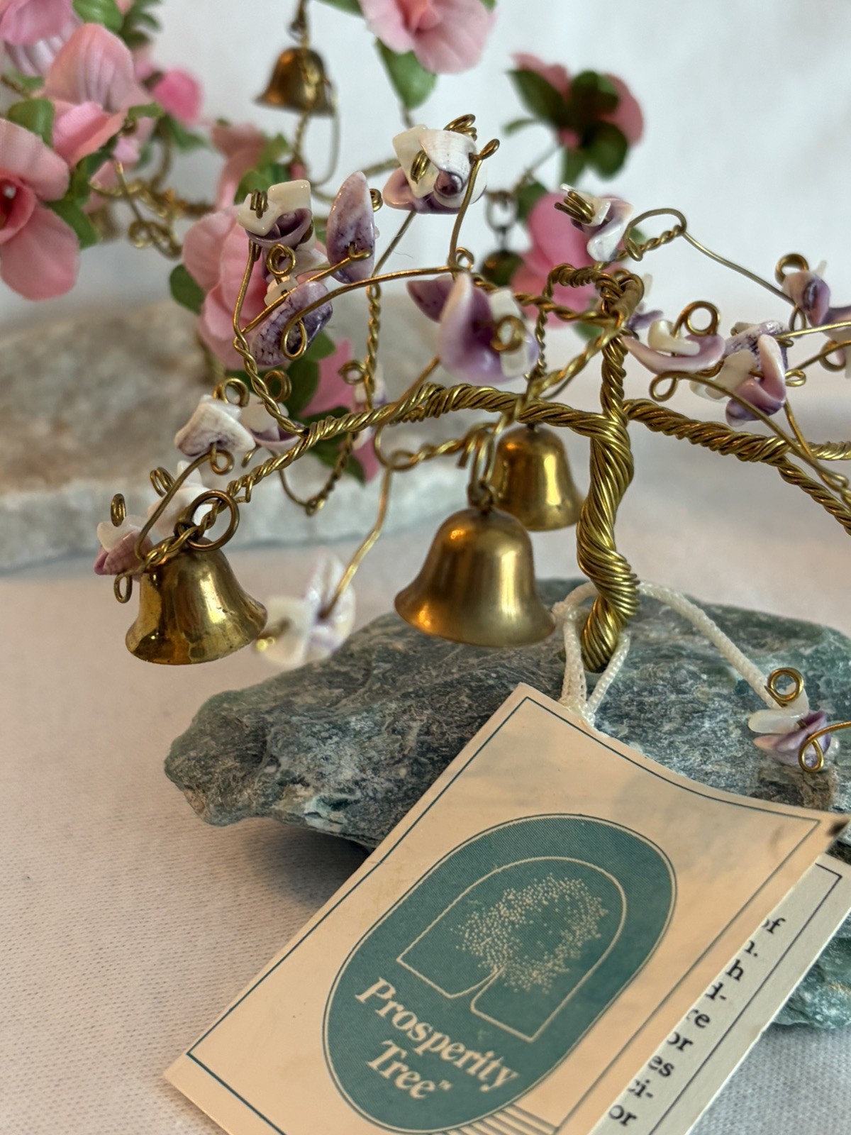 Vintage Prosperity Tree Farms Twisted Wire 3 Trees Flowers Bells Marble Base