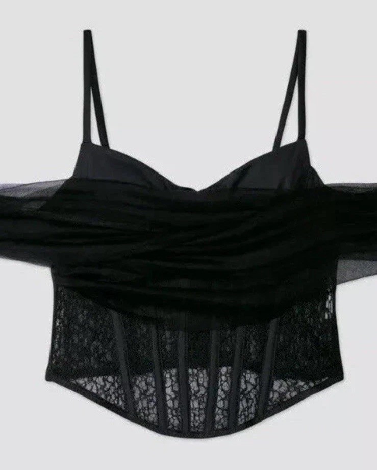 Alieva Paris Lace Black Off Shoulder Corset Bustier Sexy Small French Lace