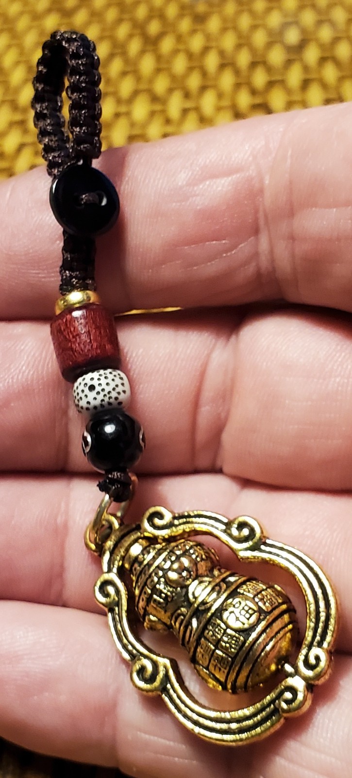 CHARMS & BEADS-BRASS CHINESE BLESSING GOURD W/ BODHI ROPE-KEY FOB