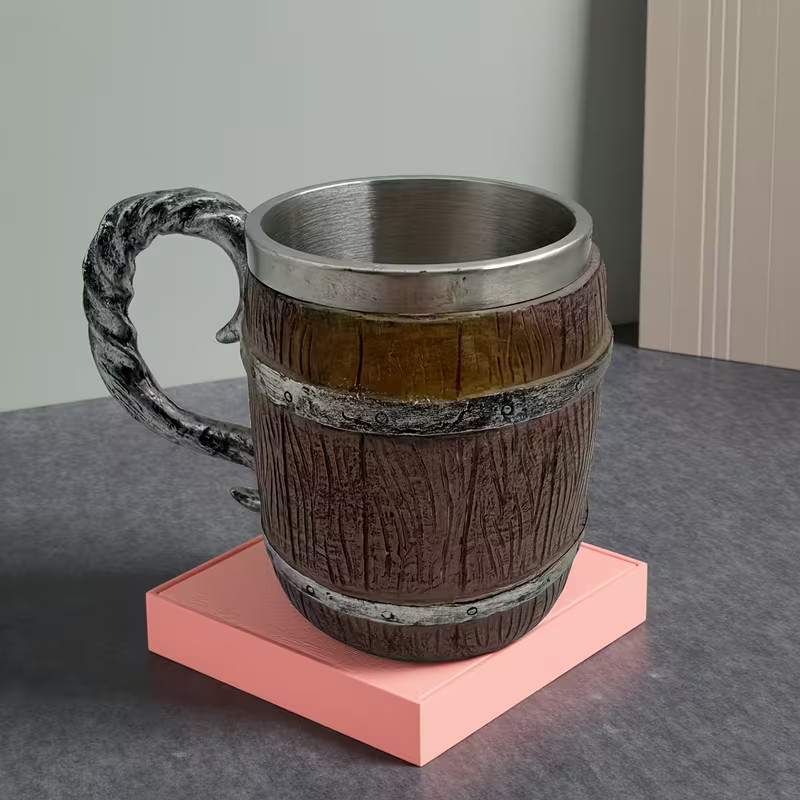 Rustic 3D Bark Coffee Mug - Sasquatch & Forest Fire Design