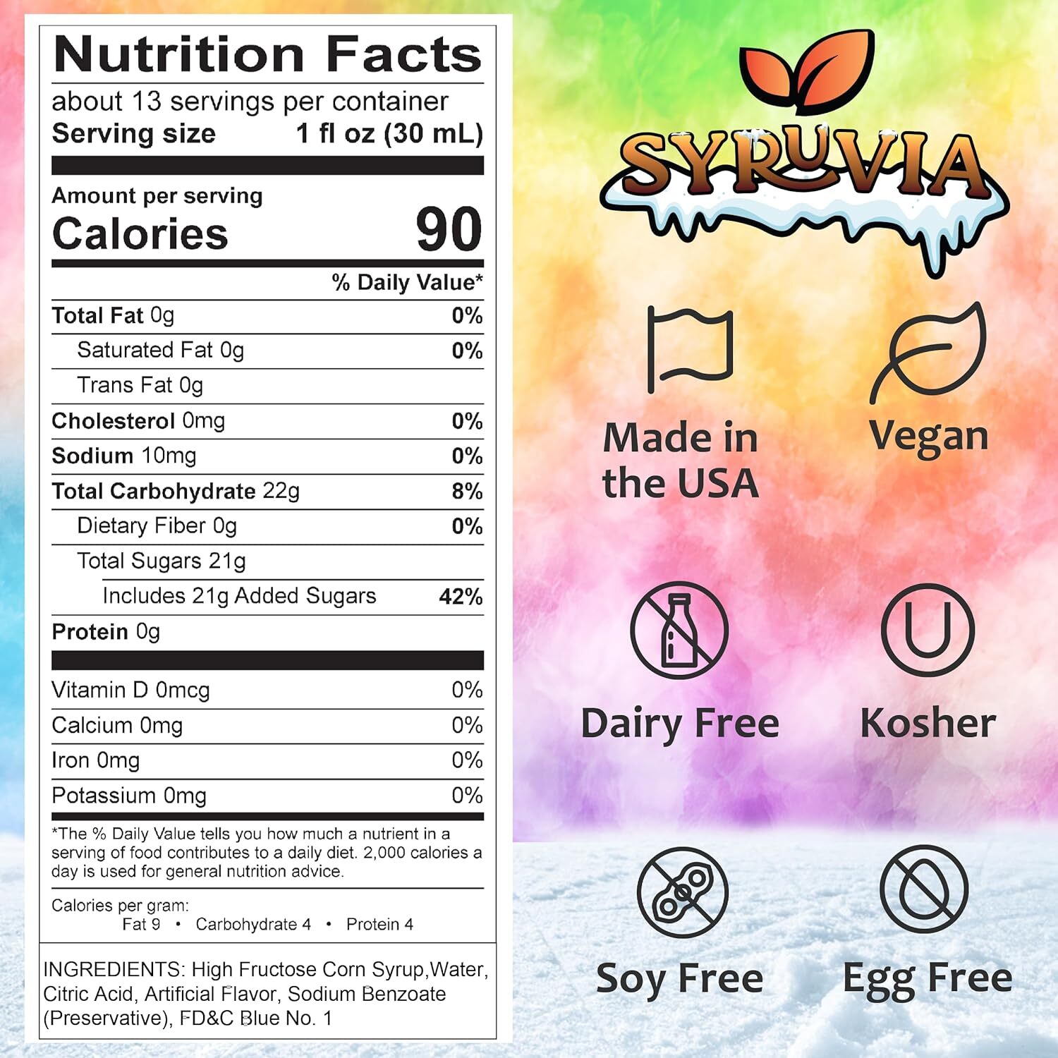 Syruvia Snow Cone Syrup 12.7oz - Syrup For Shaved Ice, Snow Cones, Dairy Free