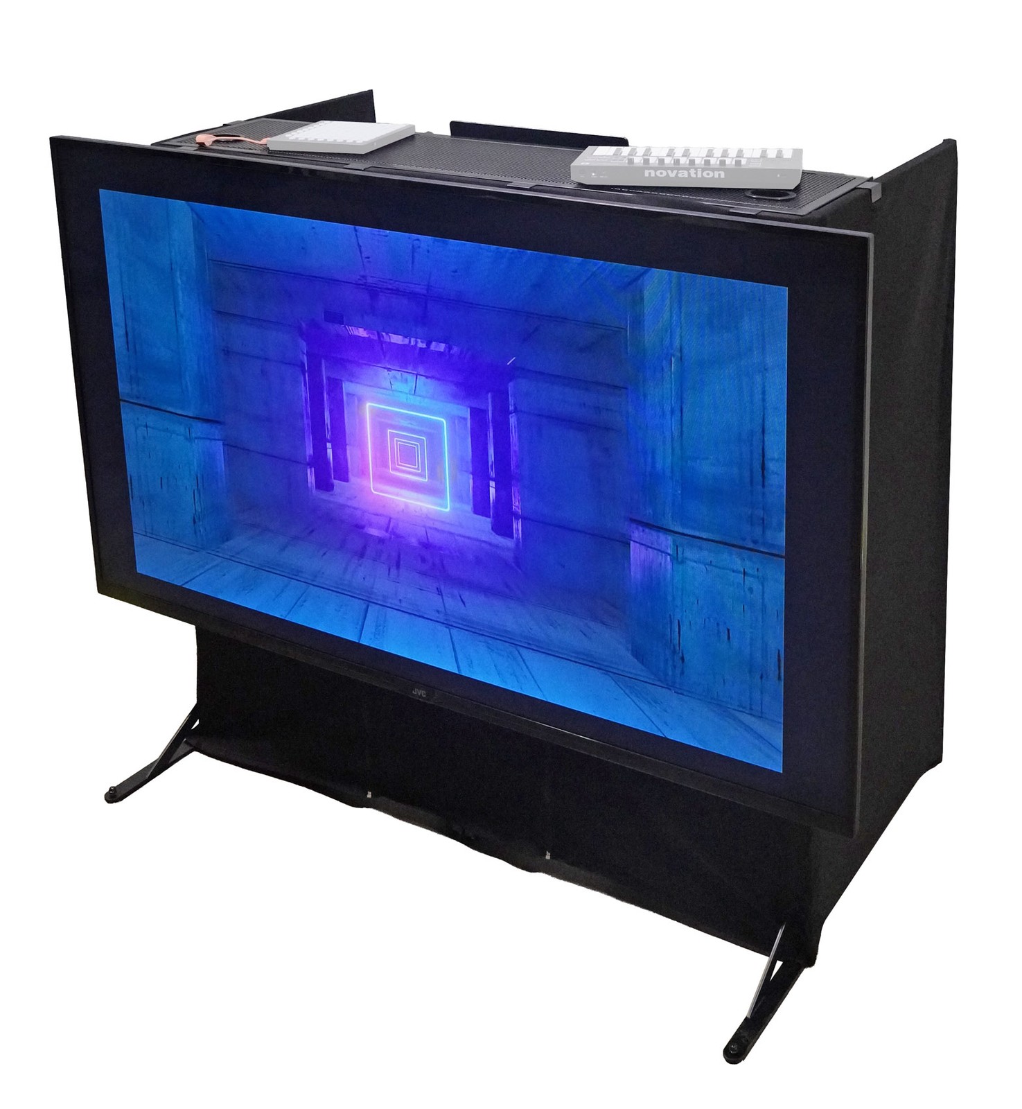 Rockville ROCKBOOTH TV DJ Booth Table Facade w/ 70" TV Mount Stand+Travel Bag