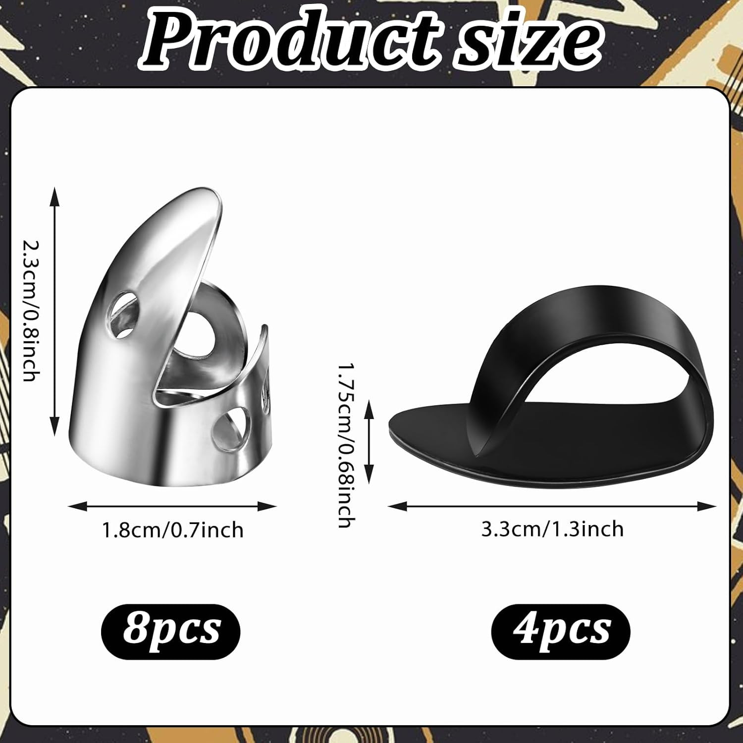 12 Piece Thumb Picks Set, Adjustable Banjo Picks 8 Pcs Stainless Steel Finger &