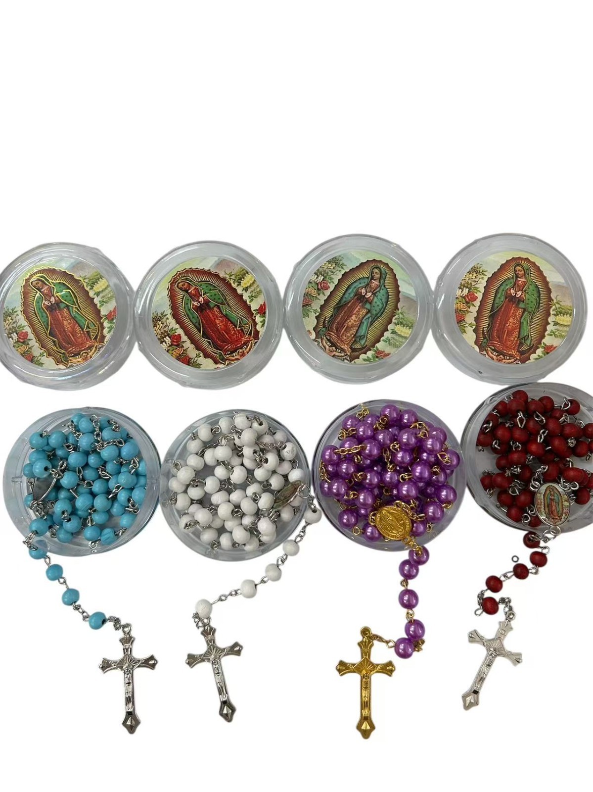 100 lot bulk x Catholic Guadalupe saint Jude pearl WOOD Prayer baptism Rosary
