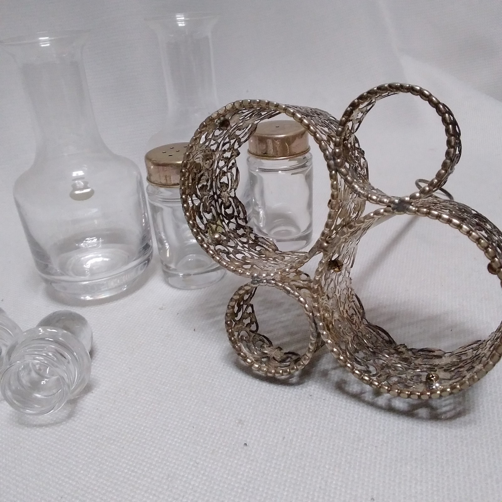 Italian 925 Cutout Sterling Silver and Fine Crystal Vessels Condiment Caddy