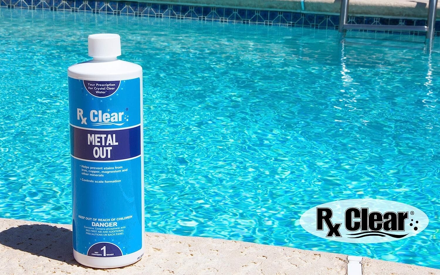 Rx Clear Swimming Pool & Spa Metal Out Chemical 1 Quart Bottle - 6 Pack