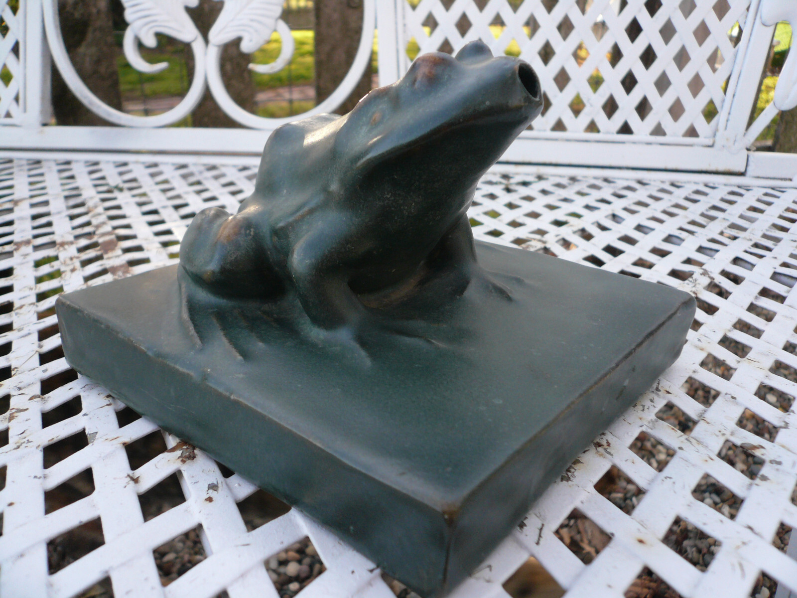 Antique Terra Cotta Garden Frog Fountain Topper Pottery Decor