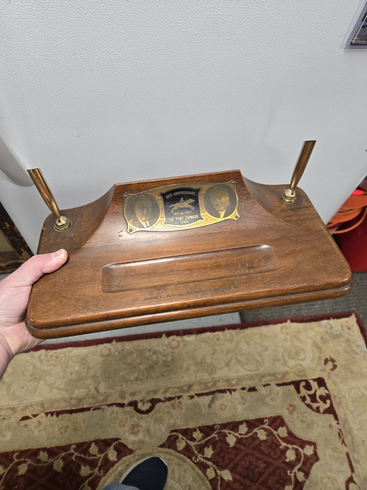 Old 1940 Pony Express Presentation Sheaffer Pen Desk Set Roosevelt Rock Glen PA