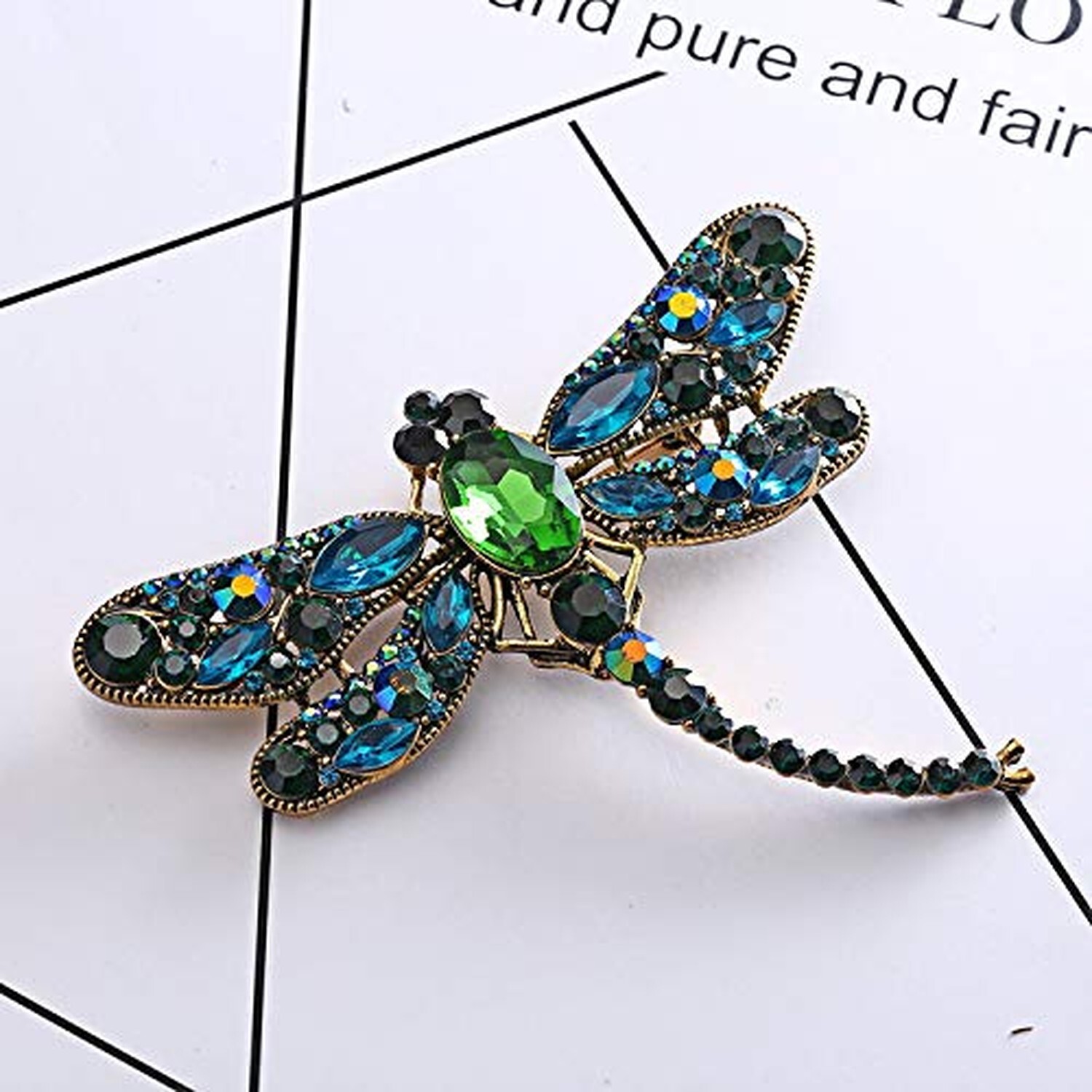 Green Crystal Rhinestone 3.6" Dragonfly Brooch Pin Pendant Jewelry Birthday G...