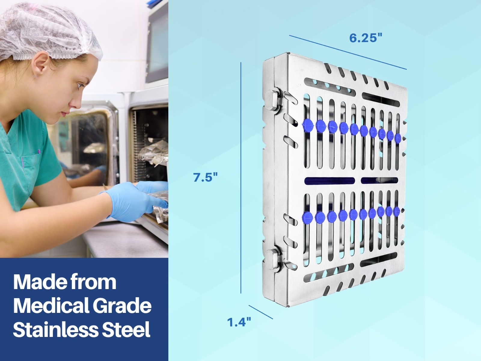 Heavy Duty Double Lock Sterilization Cassette Tray for 10 Instruments Rack