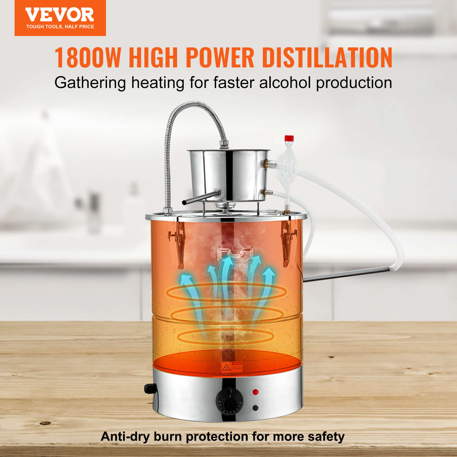 VEVOR Alcohol Distiller 9Gal Electric Heating Alcohol Water Still Whiskey Home